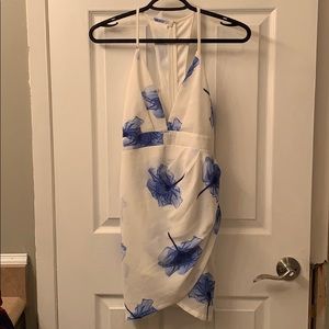 White and Blue Flower Mini Dress